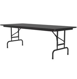 Correll Heavy Duty Adjustable Height Utility Folding Table, Melamine Top, USA Made, Strong Steel Apron, 30"x72", Black Granite Top Black Edge
