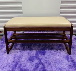 Solid Wood Bench w/ Foam & Leather Cushion New - Small Indent in Cushion - $40 - see Details