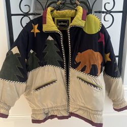 Vintage Gallery Patchwork Suede Down Filled Puffer Ski Jacket