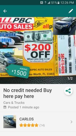 Buenos carros con pocas millas down payment 1500&up
