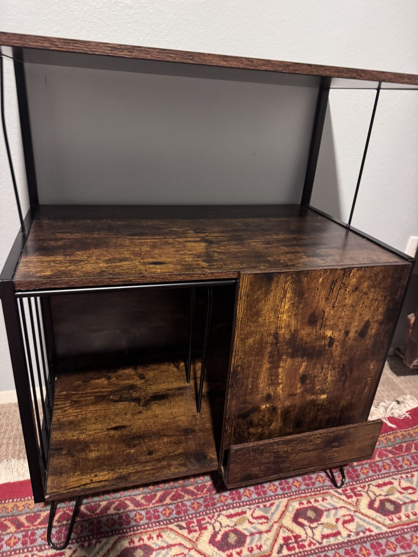 Industrial Rustic Wood & Metal Bar Cabinet / Record Player Stand