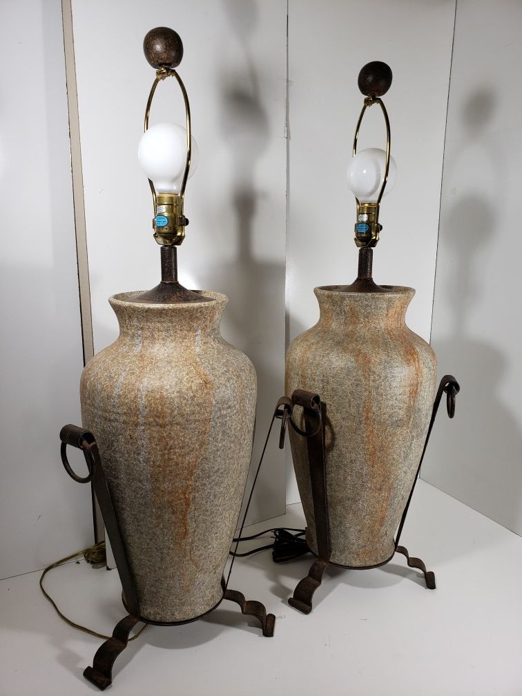 RICHARD RAY DESIGNS custom 33" crock n cradle lamp pair