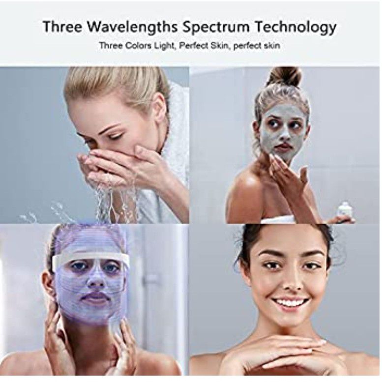 Led Face Mask Light Therapy, 3 Colors Light Therapy Facial Photon Beauty Device for Facial Rejuvenation, Anti-Aging, 3 color

