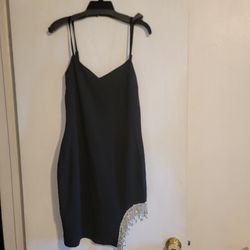Rhinestones Drops Black Bodycon Dress New 