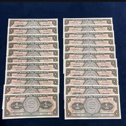 Mexican Currency (UN peso) 1970 Uncirculated Consecutive numbers.22 pieces 