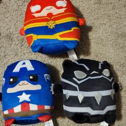 Mattel Marvel Cuutopia Plushies, 5": Black Panther, Captain Marvel, Captain America