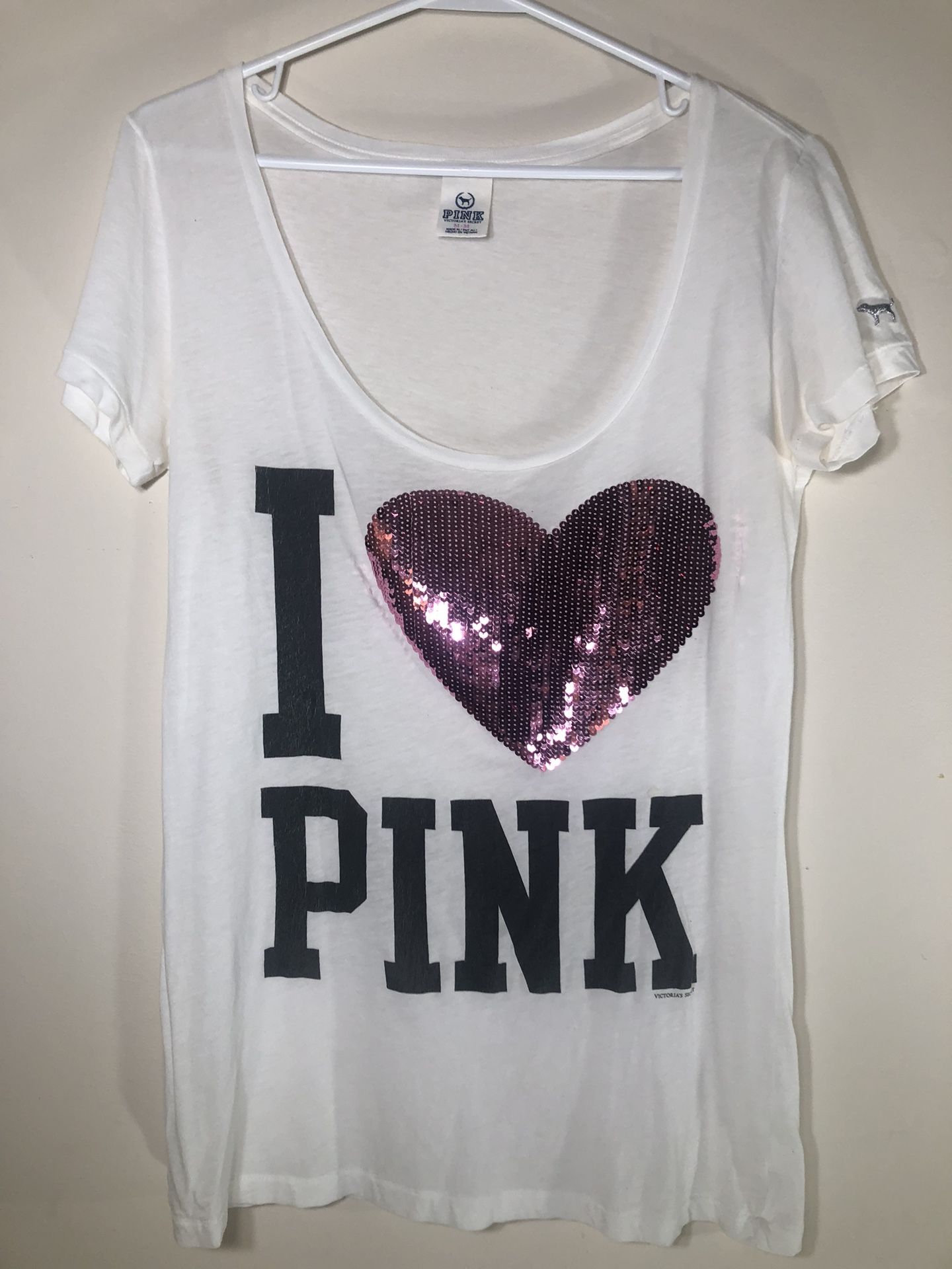 Victoria’s Secret PINK I Love Pink Sequin Heart T-Shirt Medium