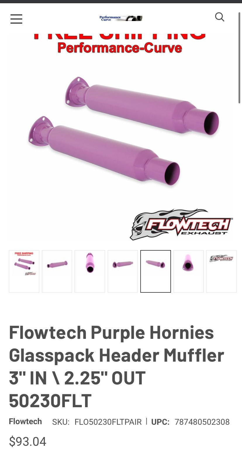 Flowtech Purple Hornies Glasspack Header Muffler 3"' IN \ 2.25" OUT 50230FLT Flowtech SKU: FLO50230F