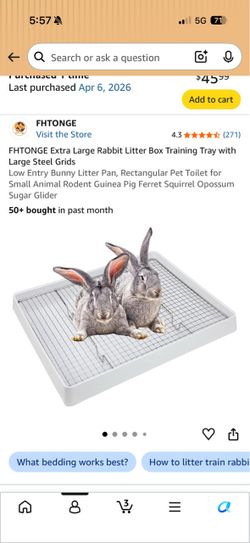 FHTONGE Extra Large Rabbit Litter Box Training Tray with Large Steel Grids Low Entry Bunny Litter Pan, Rectangular Pet Toilet for Small Animal Rodent 