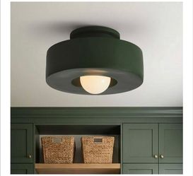 1-Light 11.6 in.W Matte Green Round Semi- Flush Mount Light Resin Wall Light Ceiling Light