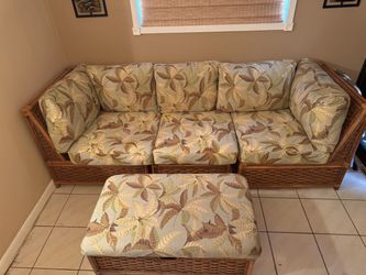Vintage Rattan Sofa & Matching Ottoman Set – Excellent Condition - Palm Beach Style
