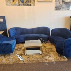 💙Sophia Camel Back Blue 3-Piece Living Room Set🫴$10 Down Payment Financing and Delivery Available