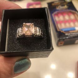 Ring Silver and pink Size 6 