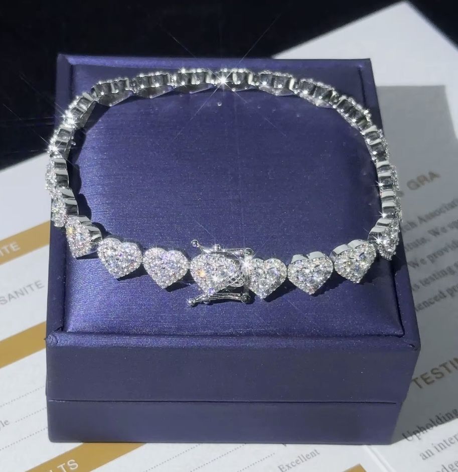 Iced Out Heart Moissanite Bracelet,All Products : American Fashion Style Bags On Sale