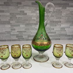 Venetian decanter w/5 glasses