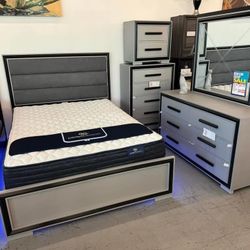 Juego De Dormitorio Moderno Queen Size 5-Piece.  Delivery Gratis 