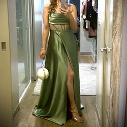 Sage Silky Long Party Dress 