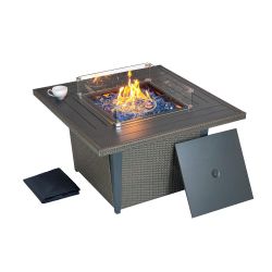 42'' Propane Aluminum w/ Rattan Fire Pit Dinning Table 50,000 BTU Outdoor Gas Fire Table GRY