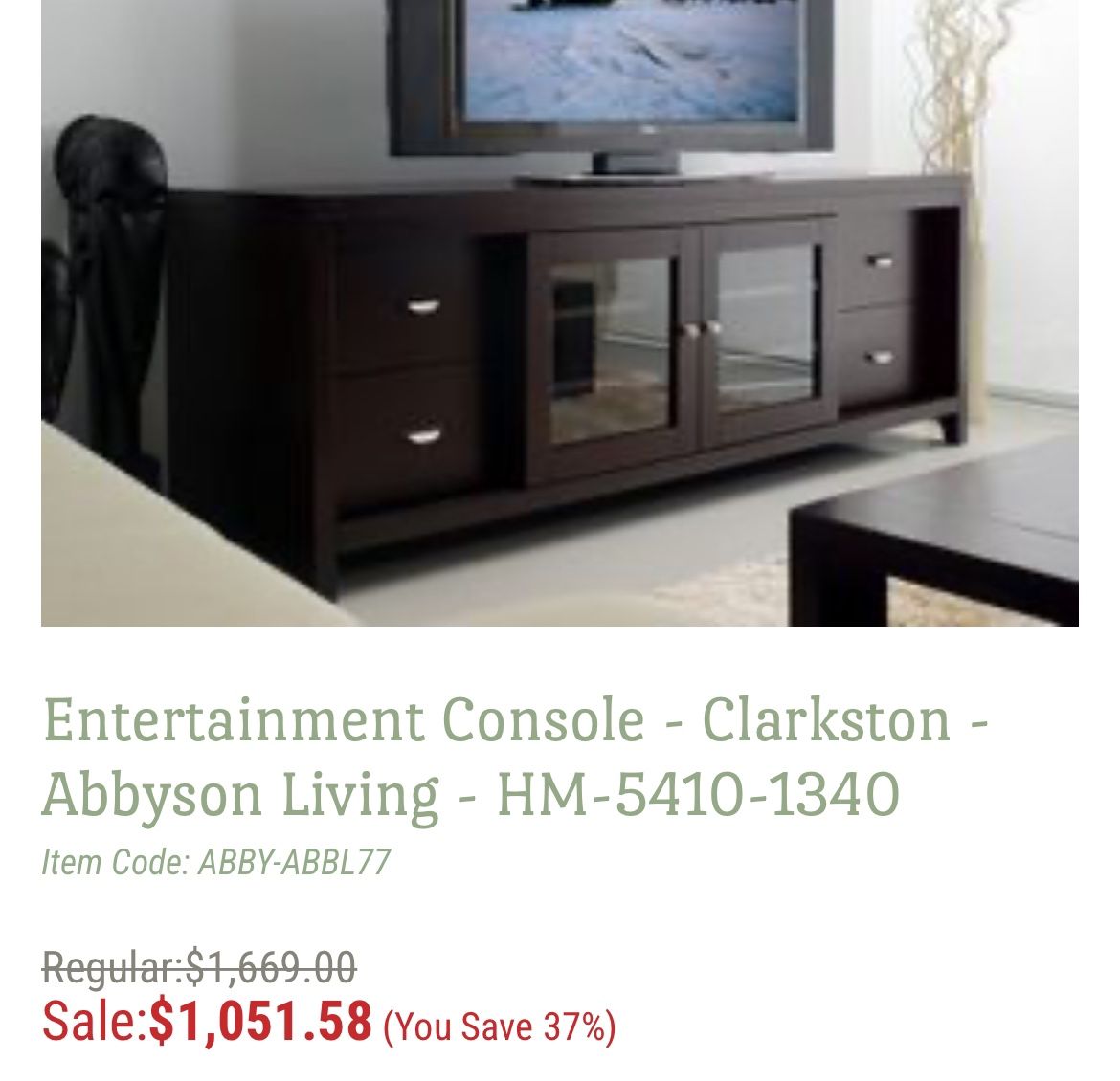 Abbyson Living 72” Entertainment Console  - TV Stand - Like New!