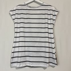 Women’s Casual Short Sleeve Striped Open Back Leopard Print White NWOT