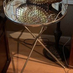 Round Mirror Side Table 28” High X 20 width
