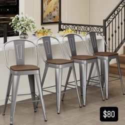 Metal Barstools Set of 4 Counter Height Bar Stools 