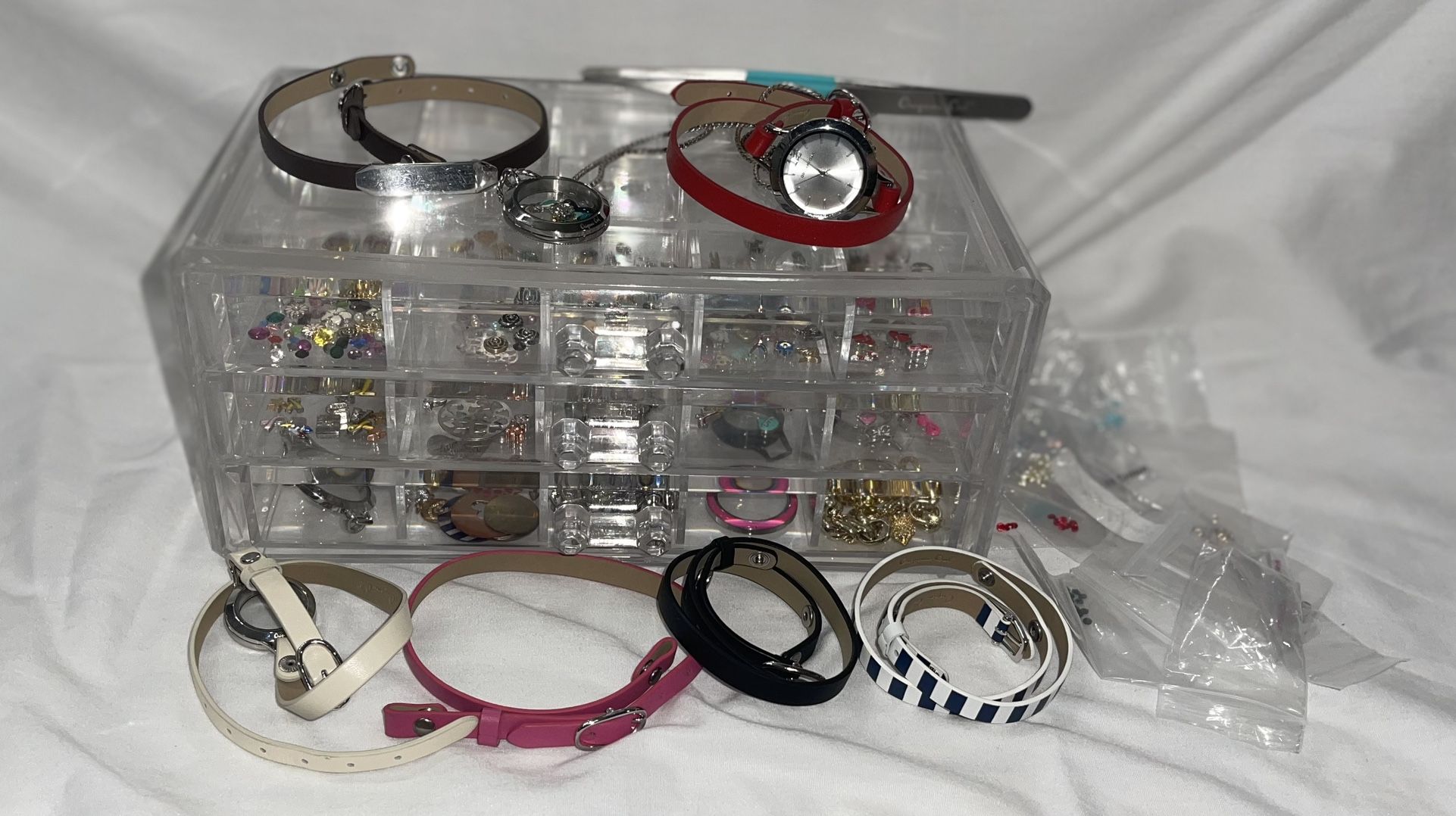Huge Selection Origami Owl Set Charms, Lockets, Watch, Bracelets, Necklaces, And Acrylic Storage Container