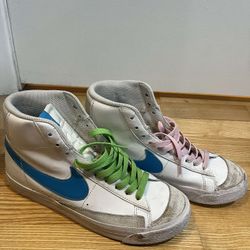 Nike Blazer Mid white and blue trainers  #retro #vintage