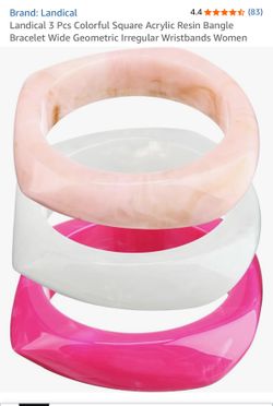 Landical 3 Pcs Colorful Square Acrylic Resin Bangle Bracelet Wide Geometric Irregular Wristbands Women