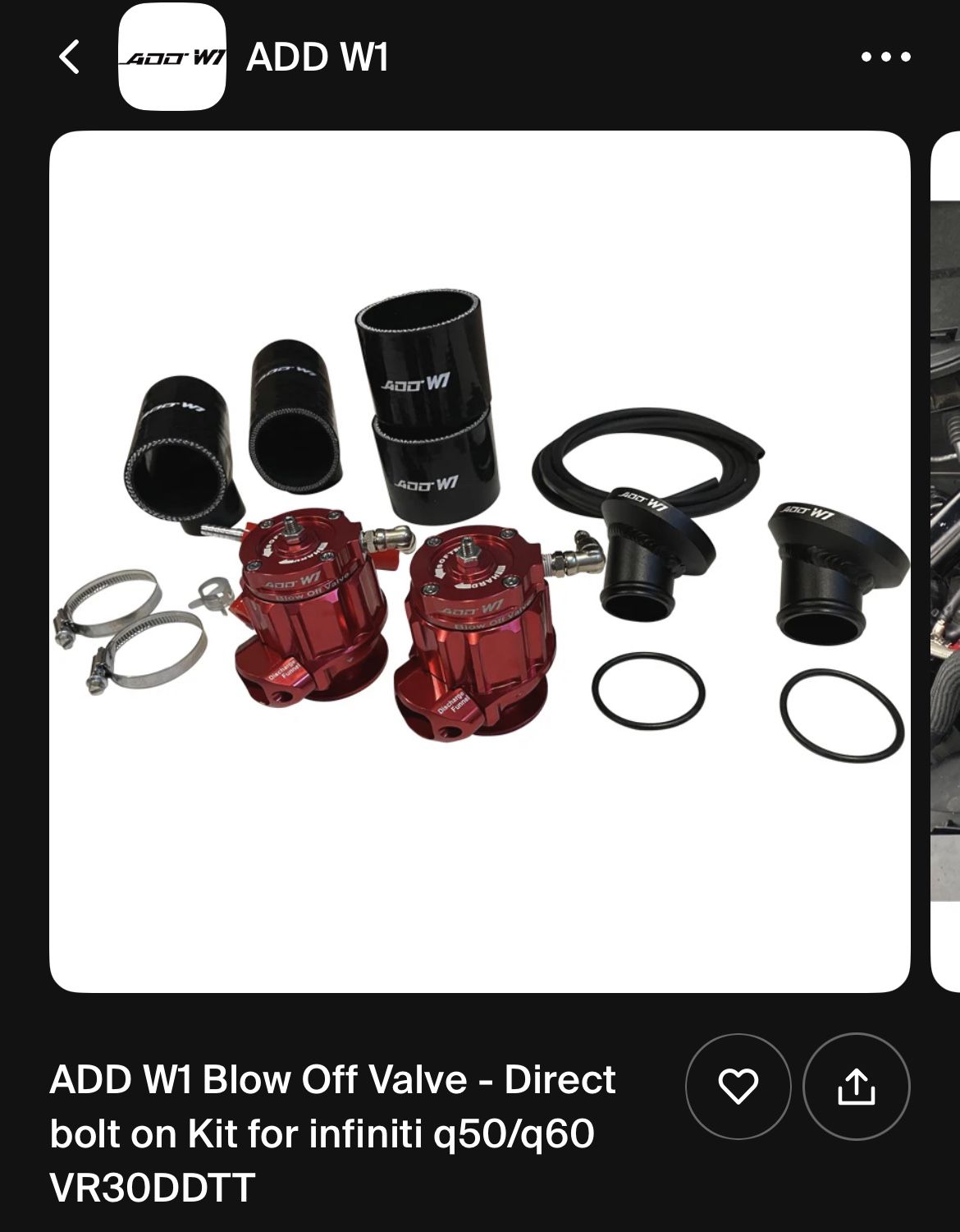 add w1 blow off valve direct bolt on kit for infiniti q50/60