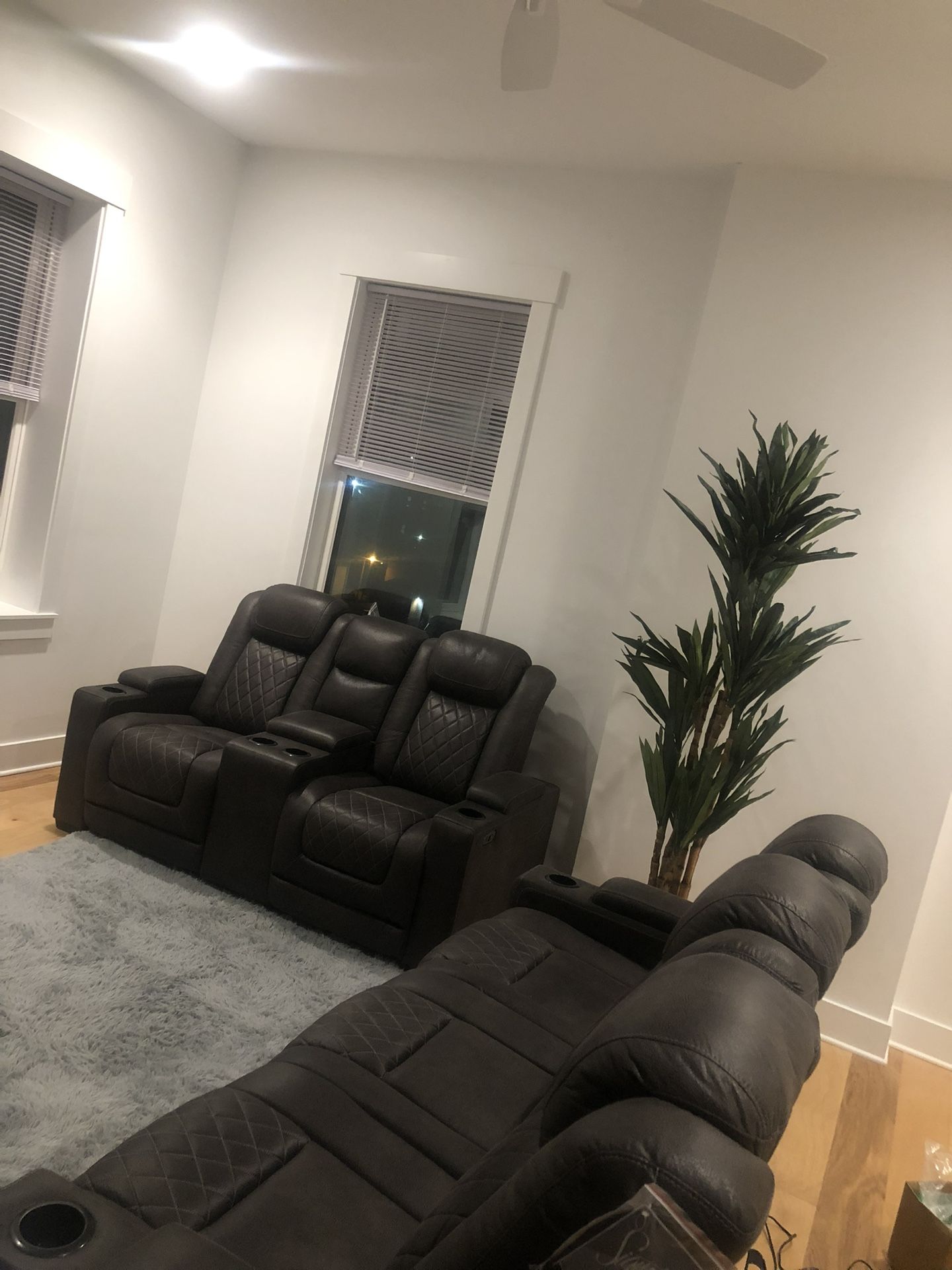HyllMont Dual Power Reclining Sofa with Drop Down & Love Seat