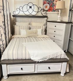 Full-size bed with storage plus a chest drawer. Like new condition with Matress very comfortable.