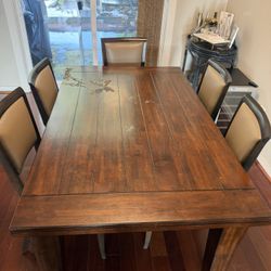 Solid Wood Dining Table + 6 Upholstered Chairs