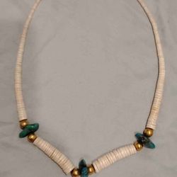 Turquoise Shell & Brass Bead Native Made Necklace 