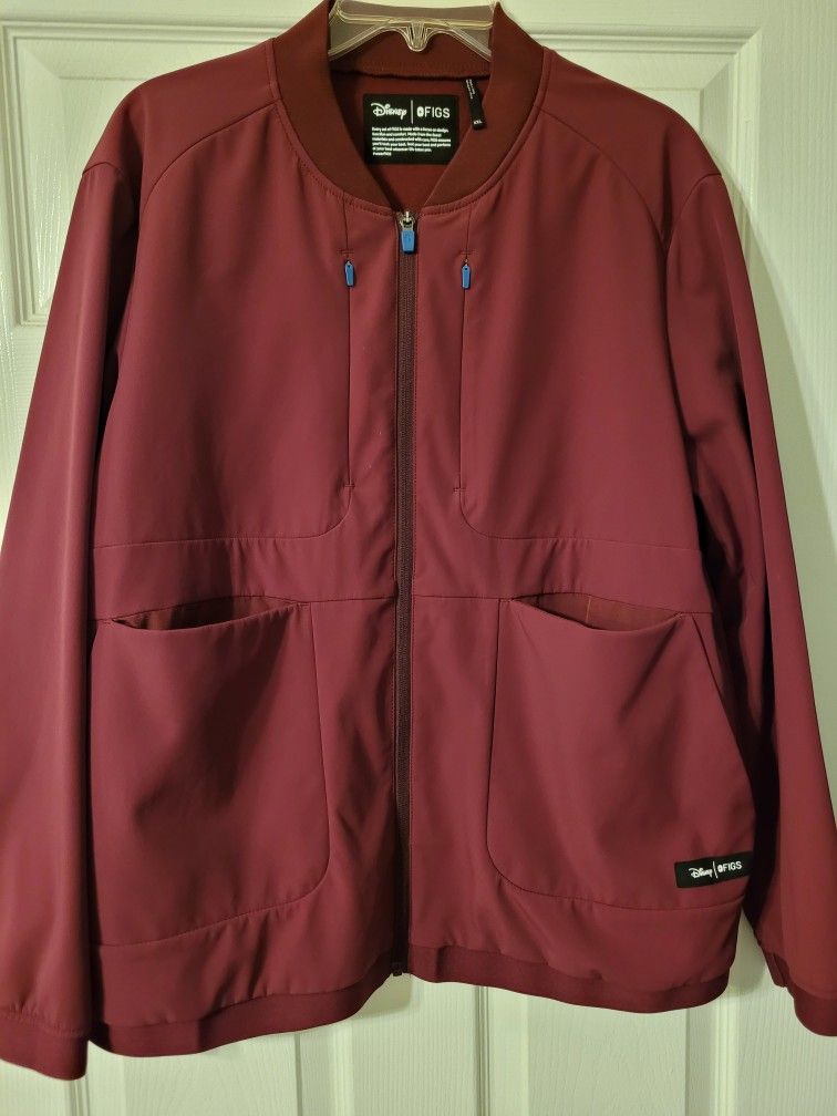 Figs x Disney Women's Burgundy Mickey Mouse Scrubs Bomber Jacket - 2XL / Burgundy