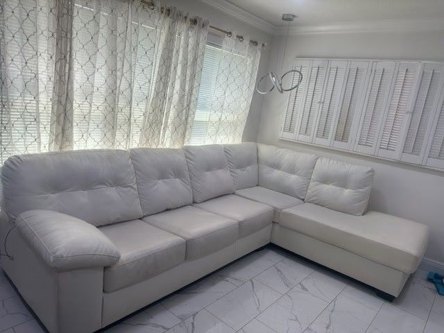 White Leather Sectional 