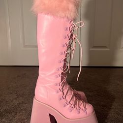 Dollskill Pink Furry platform Boots  