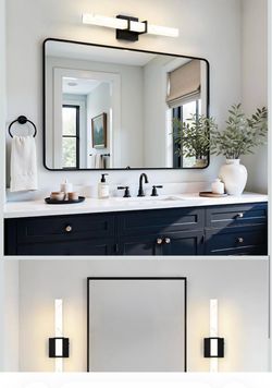 Modern Bathroom Vanity Light 22 inch, 15W Dimmable 5CCT Led Bathroom Light Fixture Over Mirror, Black Bar Vanity Light with Faux Marble Resin Shade fo