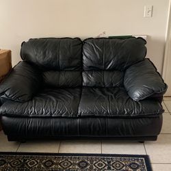 2 Piece Black Leather Sofa Set