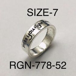 Silver Miss You Right Now Engraved Ring Band For Men & Women: RGN-778-52/Size-7