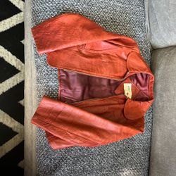 VINTAGE RUST COLOR CROP LEATHER JACKET 