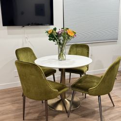 4 Sage Green Chairs with chrome metal legs
