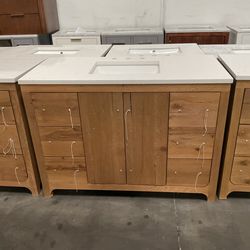 48” Brown Solid Wood Bathroom Vanity with Engineered Marble Top (V61, V62, V63, V64)