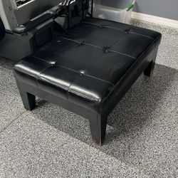 Black Leather Ottoman 