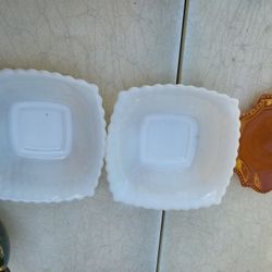 7 Pc Vintage Milk Glass Bowl And Plates 