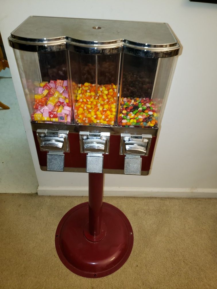 PENDING PICKUP, Triple Gumball and Candy Vending Machine 42"×15"x8"