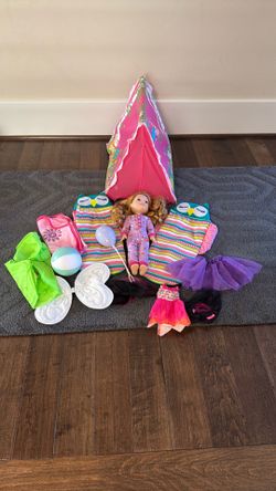 American Girl Doll With Tent And Accessories