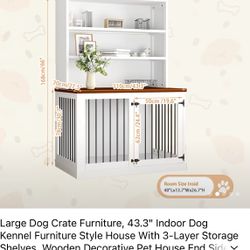 Large Dog Crate Furniture, 43.3" Indoor Dog Kennel Furniture Style House With 3-Layer Storage Shelves, Wooden Decorative Pet House End Side Table, Whi