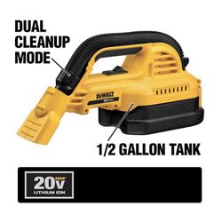 Low cost. DEWALT 20-Volt MAX Lithium-Ion 1/2 Gal. Wet/Dry Portable Vacuum, Tool only. Brand new.