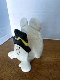 Playful Ceramic Snowman Textured Christmas Napkin Holder